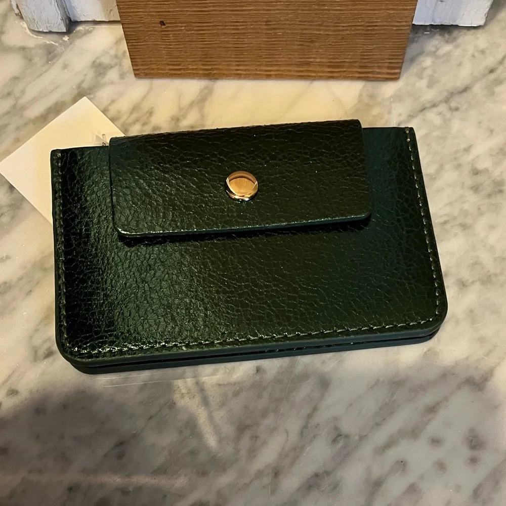 J. Crew metallic green card holder, NWT